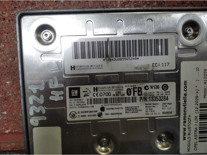 Recambio de modulo bluetooth para opel astra j lim. (12.2009)  | ... (12.2009)  | ... referencia OEM IAM 13353284  