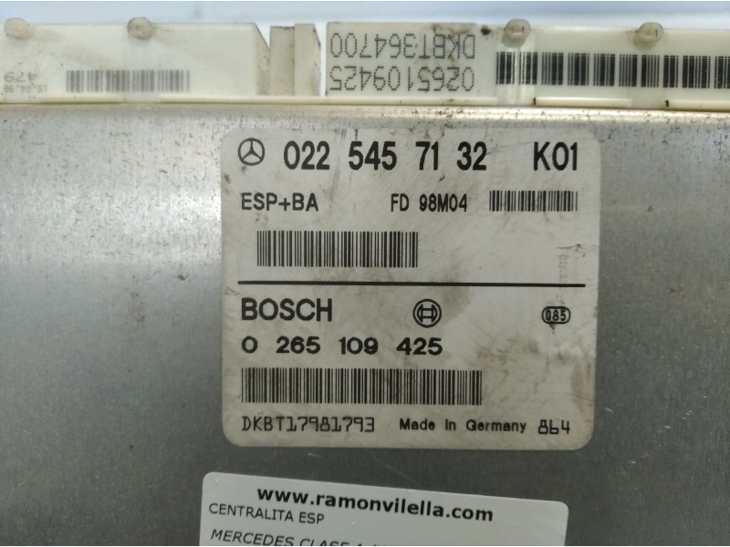 Recambio de centralita esp para mercedes clase a (w168) 1.4 cat referencia OEM IAM 0265109425   Recambio de centralita esp para mercedes clase a (w168) 1.4 cat referencia OEM IAM 0265109425