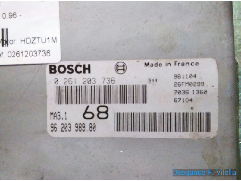 Recambio de centralita motor uce para citroen saxo 1.1 sx | 0.96 - ... 1.1 sx | 0.96 - ... referencia OEM IAM 0261203736 9620398