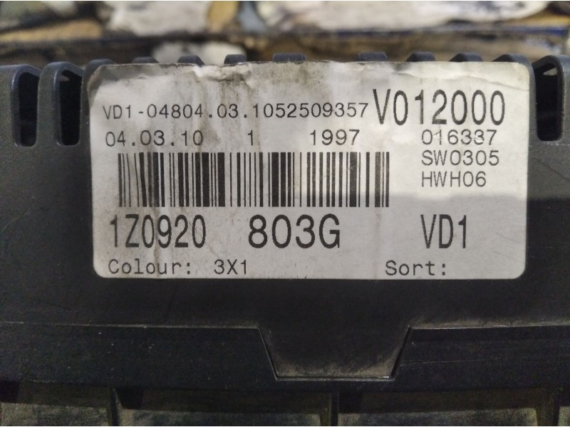 Recambio de cuadro instrumentos para skoda octavia berlina (1z3)  | 0.08 - ...  | 0.08 - ... referencia OEM IAM 1Z0920803G   Recambio de cuadro instrumentos para skoda octavia berlina (1z3)  | 0.08 - ...  | 0.08 - ... referencia OEM IAM 1Z0920803G