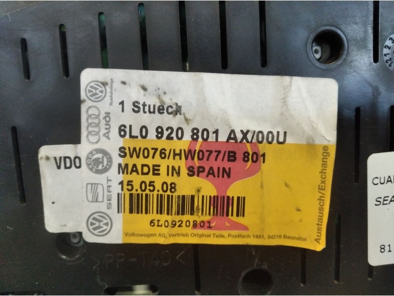 Recambio de cuadro instrumentos para seat ibiza (6l1) 1.9 tdi | 0.02 - ... 1.9 tdi | 0.02 - ... referencia OEM IAM 6L0920801AV  