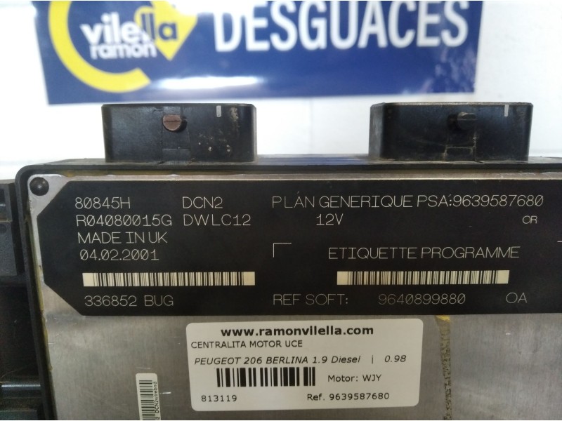 Recambio de centralita motor uce para peugeot 206 berlina 1.9 diesel | 0.98 - ... 1.9 diesel | 0.98 - ... referencia OEM IAM 963