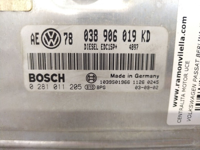 Recambio de centralita motor uce para volkswagen passat berlina (3b3) 1.9 tdi | 0.00 - ... 1.9 tdi | 0.00 - ... referencia OEM I