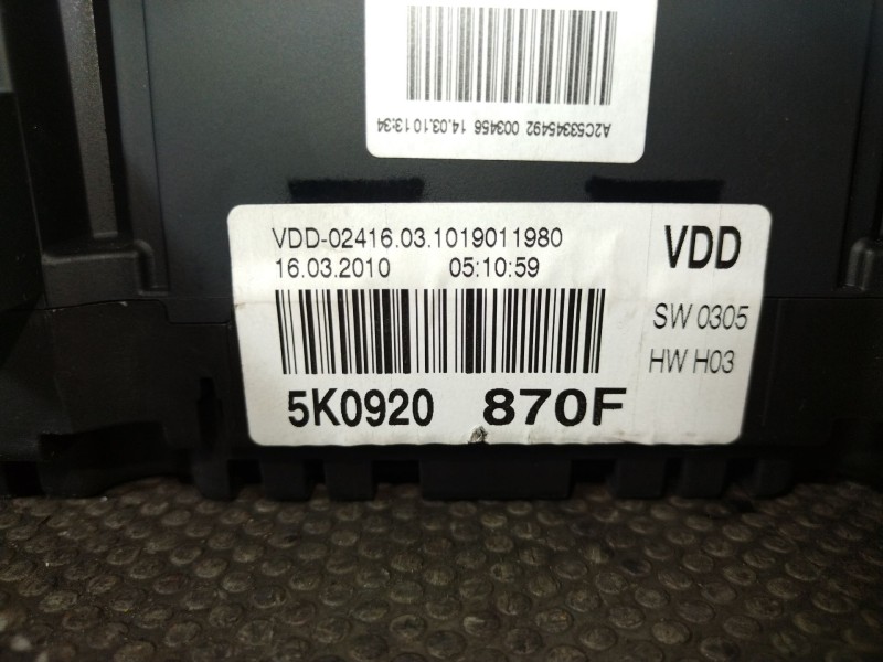 Recambio de cuadro instrumentos para volkswagen golf vi (5k1)  | 0.08 - ...  | 0.08 - ... referencia OEM IAM 5K0920870F  