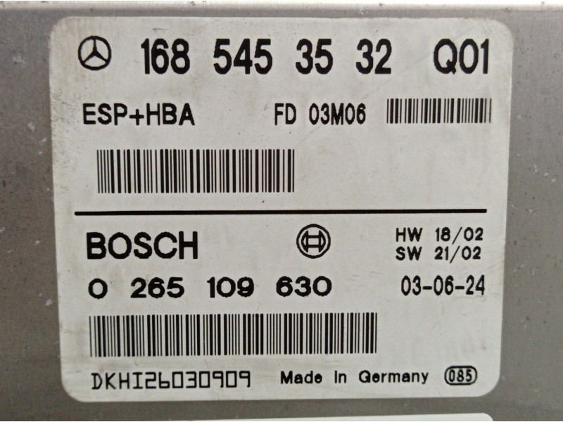 Recambio de centralita esp para mercedes clase a a 170 cdi classic referencia OEM IAM 0265109630 1685453532Q01  Recambio de centralita esp para mercedes clase a a 170 cdi classic referencia OEM IAM 0265109630 1685453532Q01