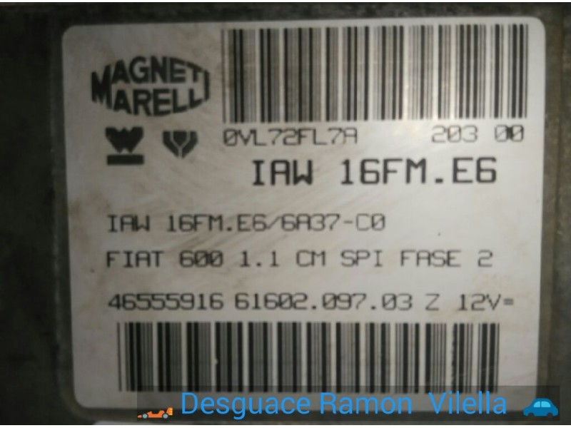 Recambio de centralita motor uce para fiat seicento (187) hobby | 0.98 - ... hobby | 0.98 - ... referencia OEM IAM IAW16FME6 465