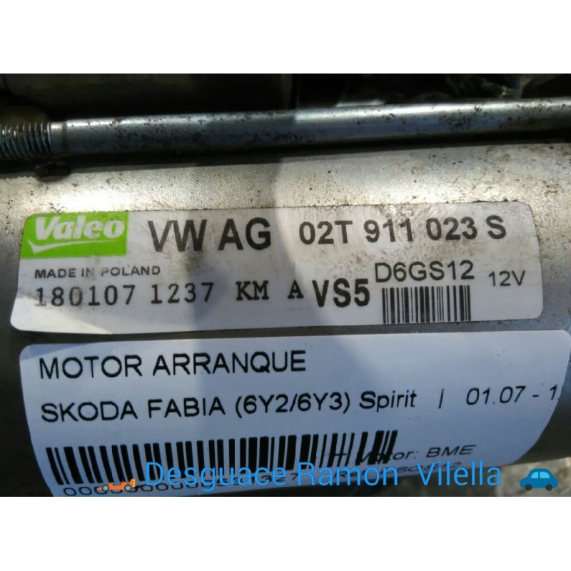 Recambio de motor arranque para skoda fabia (6y2/6y3) spirit | 01.07 - 12.07 referencia OEM IAM D6GS12 02T911023S 