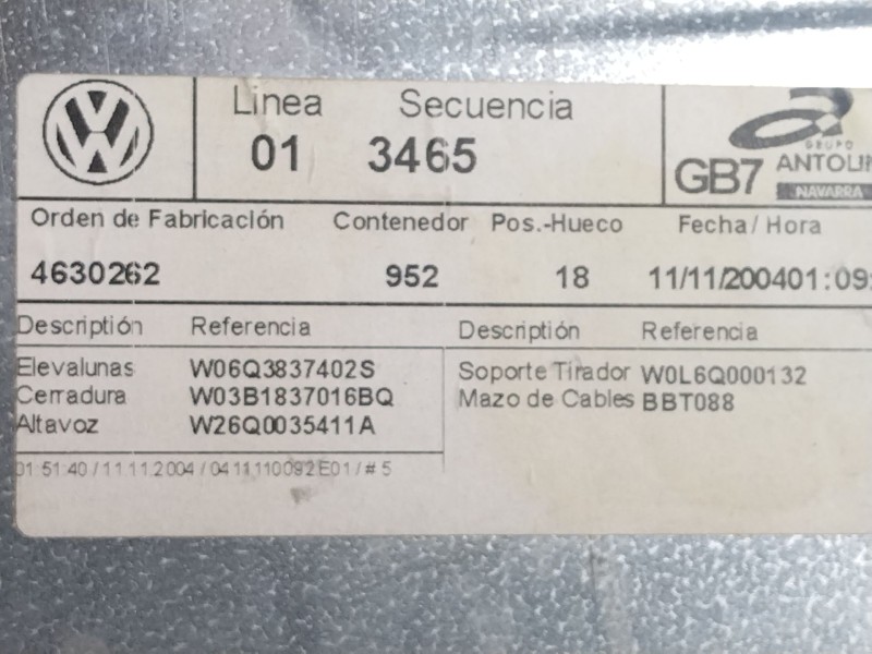 Recambio de elevalunas delantero izquierdo para volkswagen polo (9n1) 1.4 tdi referencia OEM IAM 6Q3837402S   Recambio de elevalunas delantero izquierdo para volkswagen polo (9n1) 1.4 tdi referencia OEM IAM 6Q3837402S