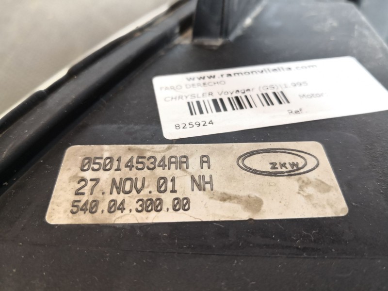 Recambio de faro derecho para chrysler voyager (gs) 2.4 i referencia OEM IAM 05014534AAA 5400430000 