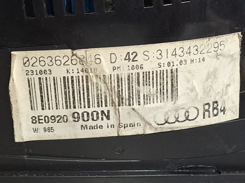 Recambio de cuadro instrumentos para audi a4 berlina (8e) 1.8 20v turbo referencia OEM IAM 8E0920900N   Recambio de cuadro instrumentos para audi a4 berlina (8e) 1.8 20v turbo referencia OEM IAM 8E0920900N
