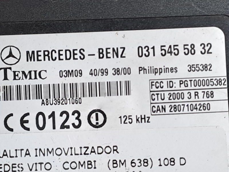 Recambio de centralita inmovilizador para mercedes vito combi (bm 638) 108 d  (638.164) | 02.96 - 12.99 vito combi (bm 638) 108 