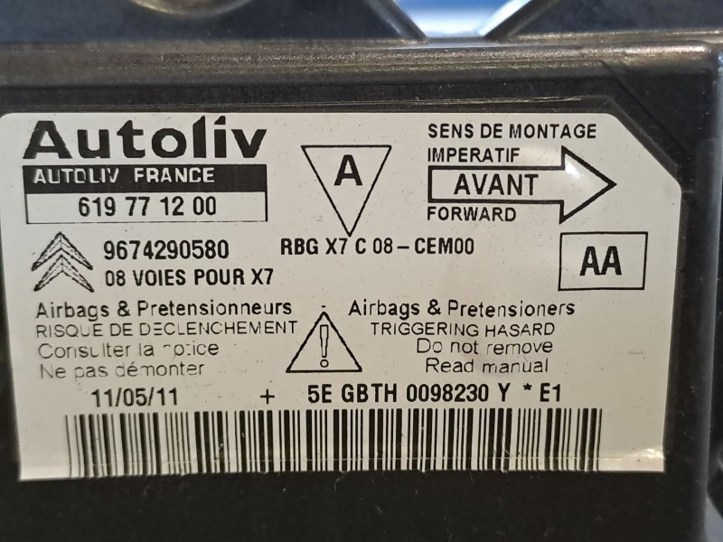 Recambio de centralita airbag para citroen c5 berlina business referencia OEM IAM 619771200   Recambio de centralita airbag para citroen c5 berlina business referencia OEM IAM 619771200