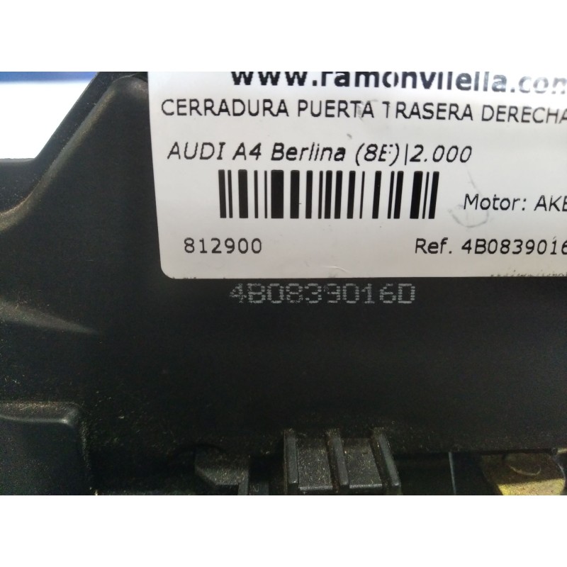 Recambio de cerradura puerta trasera derecha para audi a4 berlina (8e) 2.5 tdi quattro (132kw) referencia OEM IAM 4B0839016D  
