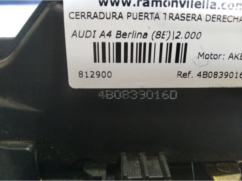 Recambio de cerradura puerta trasera derecha para audi a4 berlina (8e) 2.5 tdi quattro (132kw) referencia OEM IAM 4B0839016D  