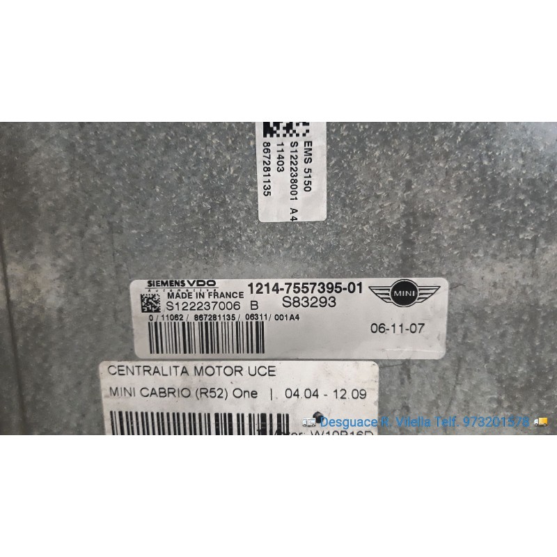 Recambio de centralita motor uce para mini cabrio (r52) one | 04.04 - 12.09 one | 04.04 - 12.09 referencia OEM IAM S122237006B 1