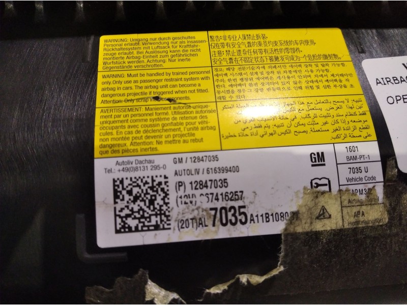 Recambio de airbag delantero derecho para opel astra j lim. (12.2009)  | ... (12.2009)  | ... referencia OEM IAM   