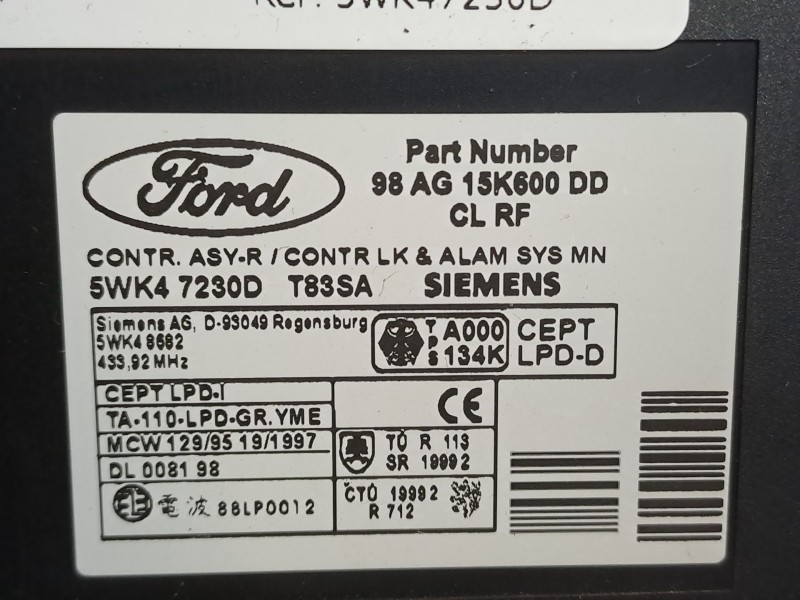 Recambio de centralita confort para ford focus 1.6 ghia referencia OEM IAM 5WK47230D  