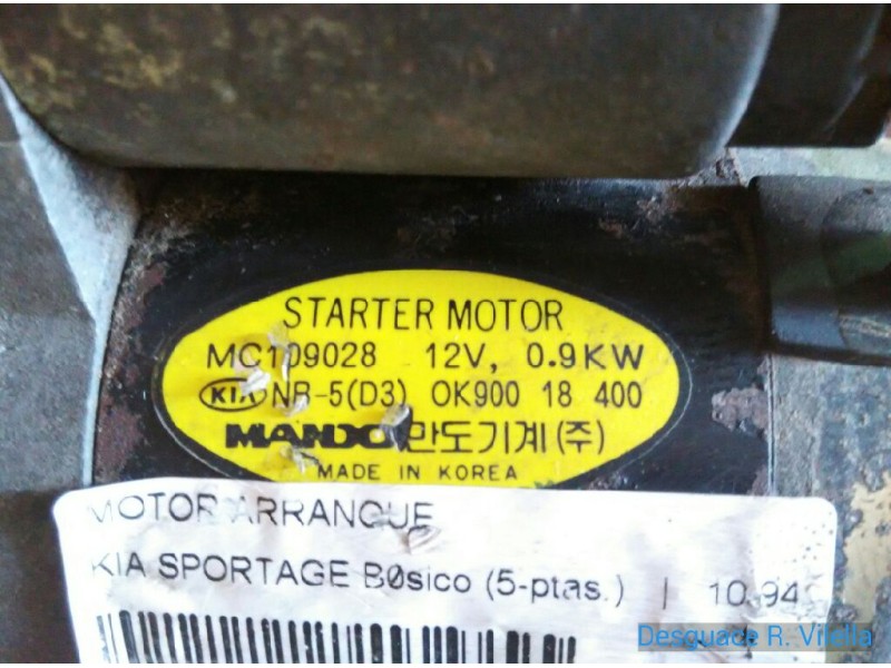Recambio de motor arranque para kia sportage básico (5-ptas.) | 10.94 - 12.01 básico (5-ptas.) | 10.94 - 12.01 referencia OEM IA