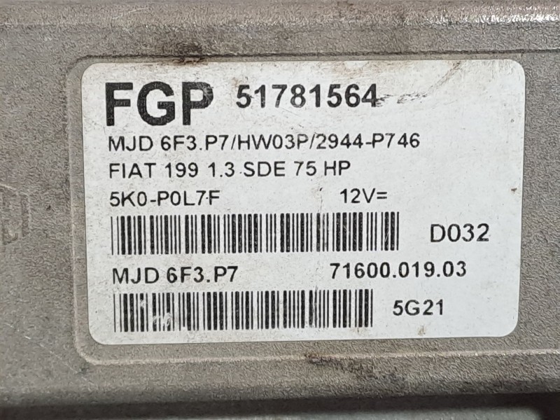 Recambio de centralita motor uce para fiat punto (199)  | ...  | ... referencia OEM IAM 51781564 7160001903 MJD6F3P7