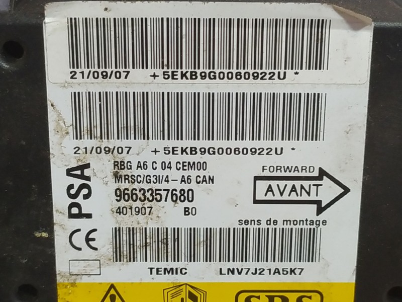 Recambio de centralita airbag para citroen c2 1.4 hdi referencia OEM IAM 9663357680  