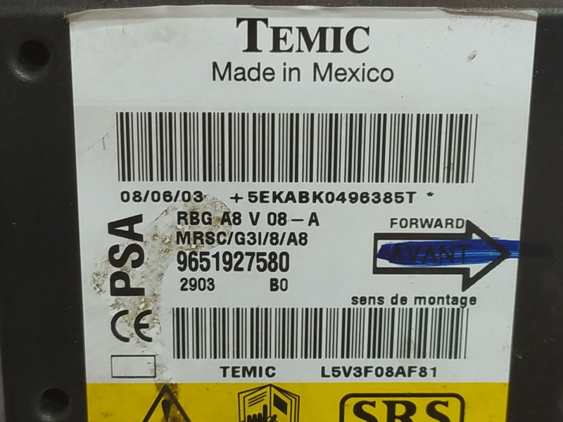 Recambio de centralita airbag para citroen c3 1.4 hdi 16v sx referencia OEM IAM 9651927580  