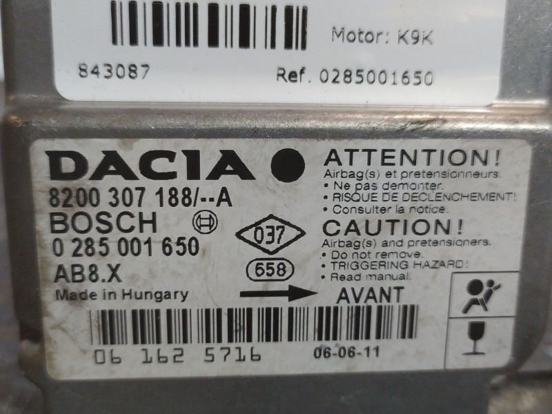 Recambio de centralita airbag para dacia logan ambiance referencia OEM IAM 0285001650  