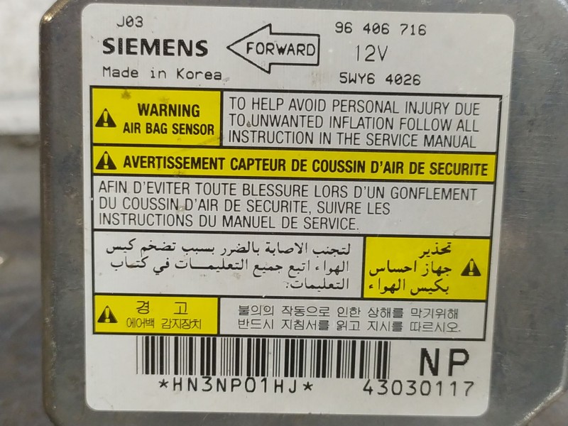 Recambio de centralita airbag para daewoo lacetti 1.6 cat referencia OEM IAM 5WY64026  