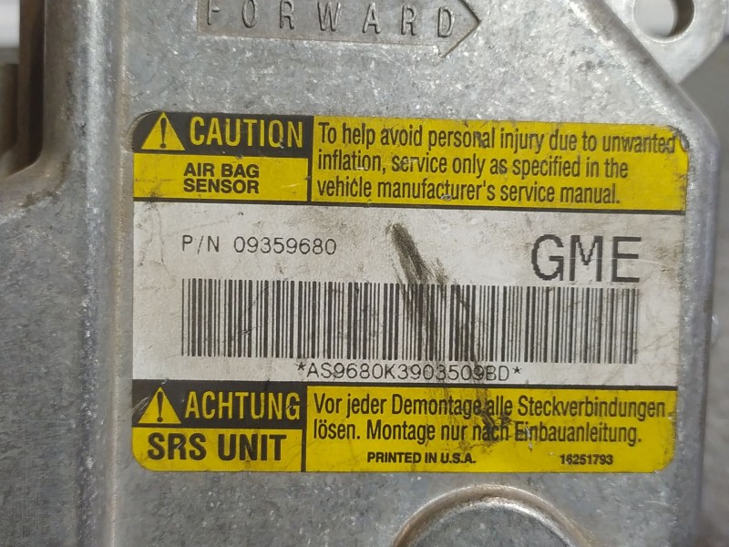 Recambio de centralita airbag para opel sintra cd | 0.96 - ... cd | 0.96 - ... referencia OEM IAM 09359680  