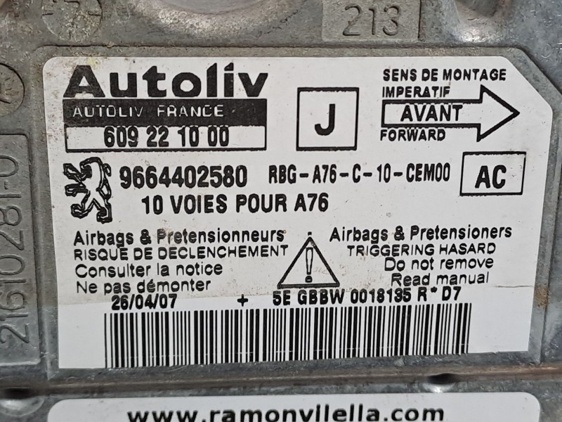 Recambio de centralita airbag para peugeot 207 cc  | 0.07 - ...  | 0.07 - ... referencia OEM IAM 9664402580  