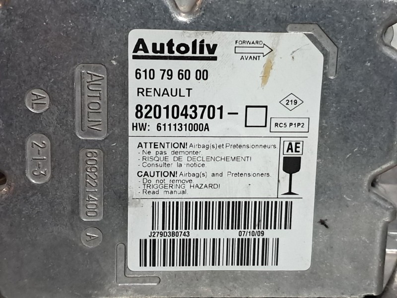 Recambio de centralita airbag para renault clio iii authentique referencia OEM IAM 8201043701  