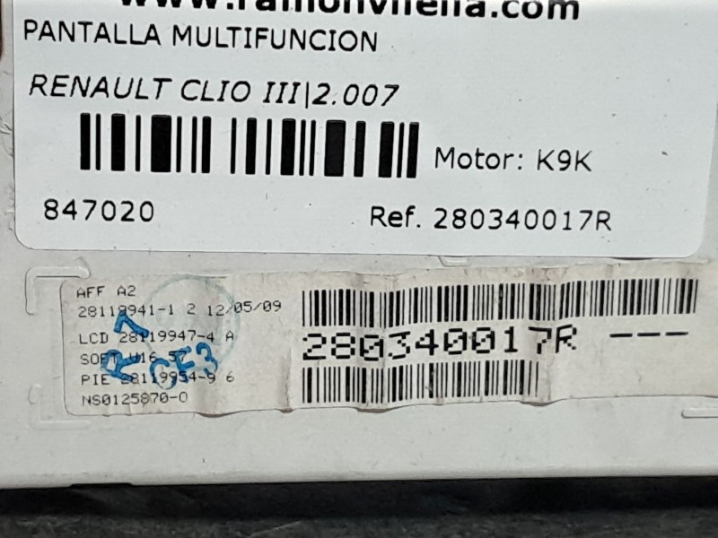 Recambio de pantalla multifuncion para renault clio iii authentique referencia OEM IAM 280340017R  