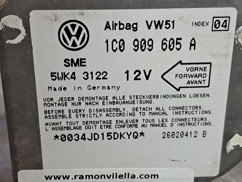 Recambio de centralita airbag para seat toledo (1m2) 1.9 tdi referencia OEM IAM 5WK43122  