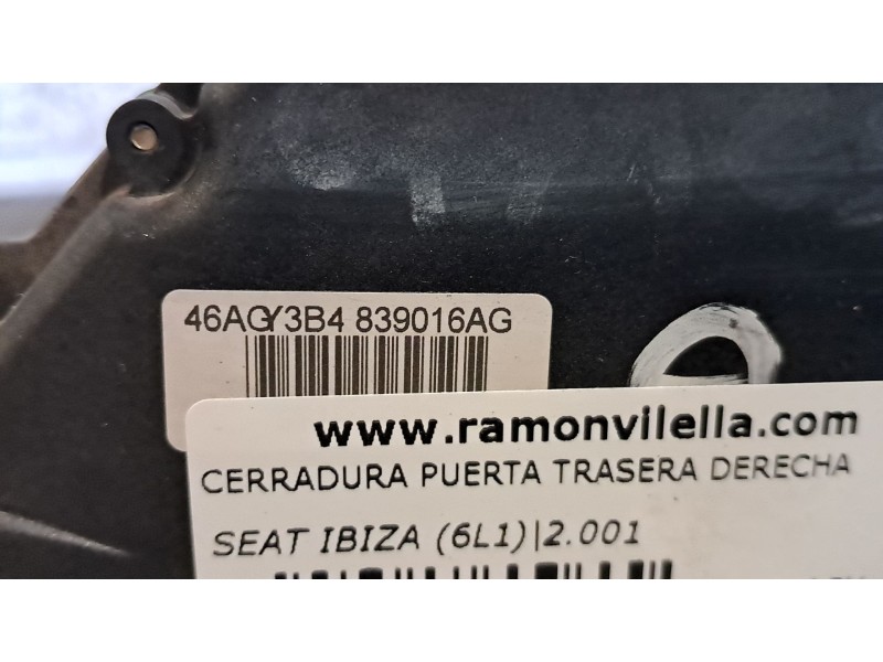 Recambio de cerradura puerta trasera derecha para seat ibiza (6l1) 1.9 sdi referencia OEM IAM 3B4839016AG  