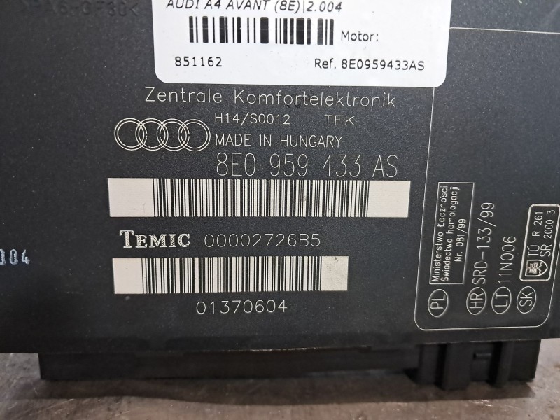 Recambio de centralita confort para audi a4 avant (8e) 2.5 tdi referencia OEM IAM 8E0959433AS 00002726B5 