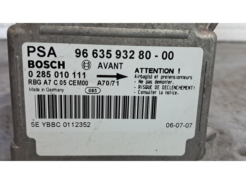 Recambio de centralita airbag para peugeot 207 1.4 hdi referencia OEM IAM 9663593280  