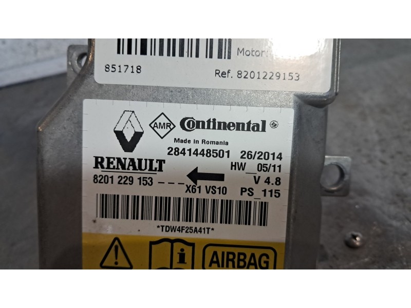 Recambio de centralita airbag para renault kangoo furgón compact professional referencia OEM IAM 8201229153  