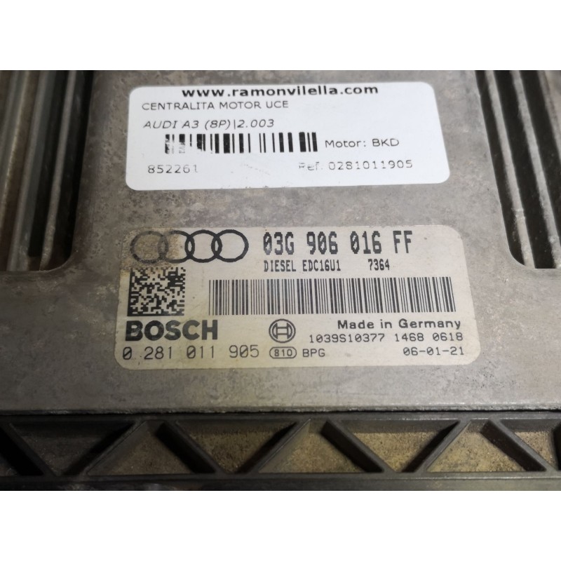 Recambio de centralita motor uce para audi a3 (8p) 2.0 tdi ambiente referencia OEM IAM 0281011905  