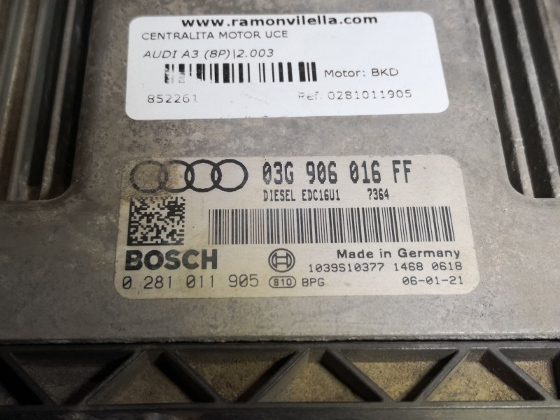 Recambio de centralita motor uce para audi a3 (8p) 2.0 tdi ambiente referencia OEM IAM 0281011905  
