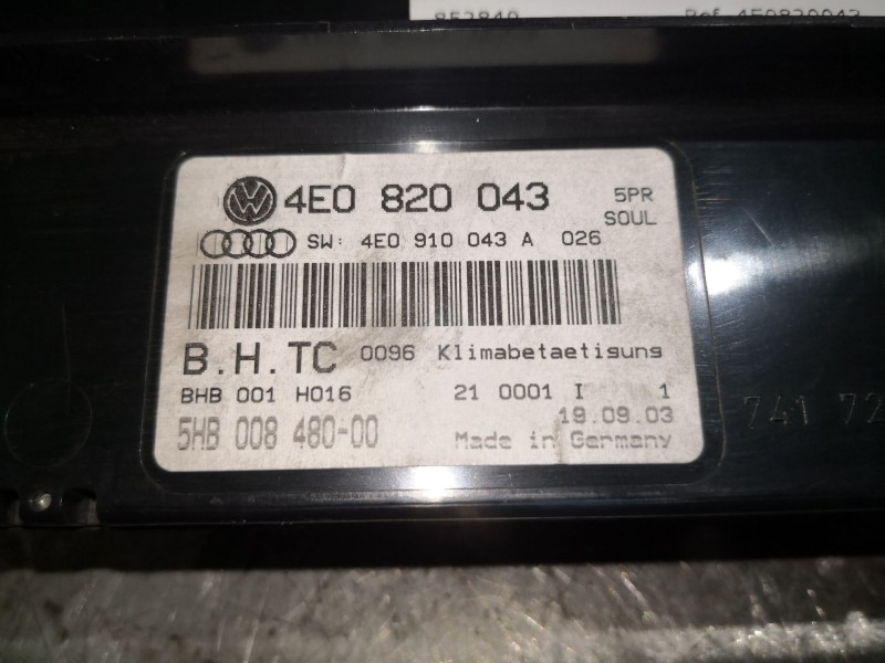 Recambio de mando climatizador para audi a8 (4e2) 3.7 quattro referencia OEM IAM 4E0820043 5HB00848000 