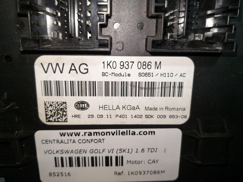 Recambio de centralita confort para volkswagen golf vi (5k1) 1.6 tdi | 0.08 - ... 1.6 tdi | 0.08 - ... referencia OEM IAM 1K0937