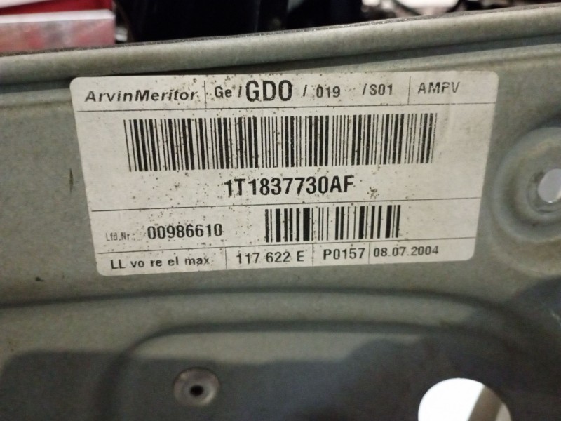 Recambio de elevalunas delantero derecho para volkswagen touran (1t1) 2.0 tdi referencia OEM IAM 1T1837730AF  