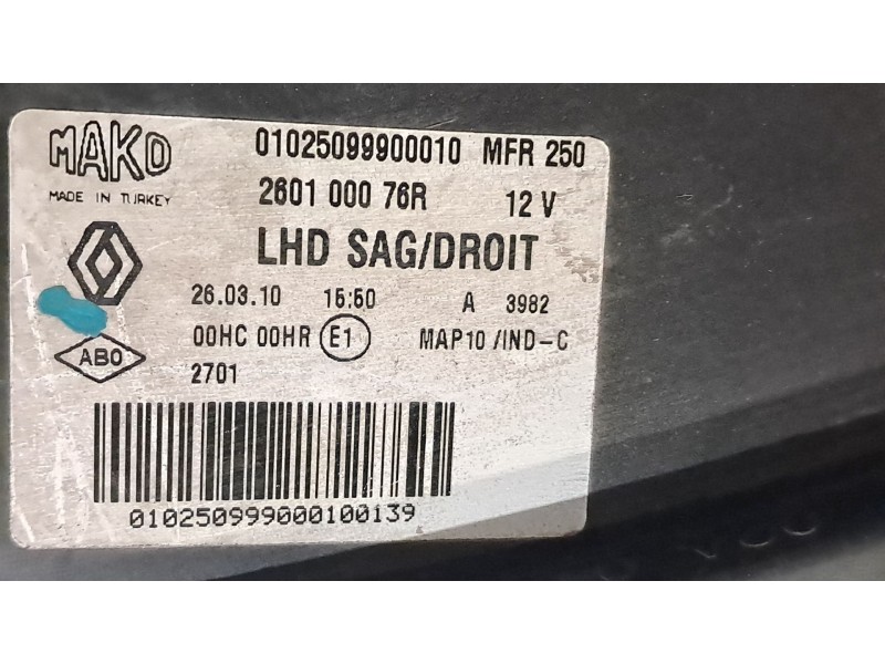 Recambio de faro derecho para renault fluence  | ...  | ... referencia OEM IAM   