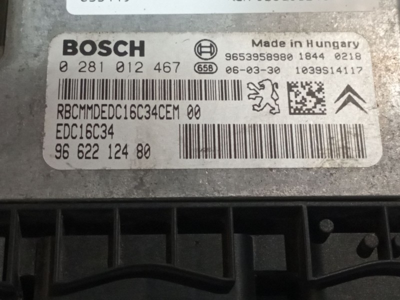 Recambio de centralita motor uce para peugeot 207 referencia OEM IAM 0281012467 9662212480 EDC16C34