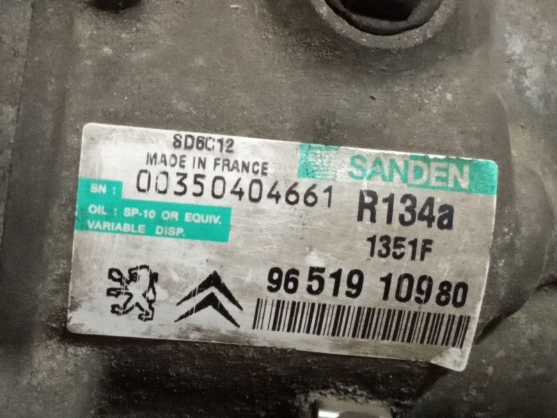 Recambio de compresor aire acondicionado para peugeot 207 referencia OEM IAM 1351F 9651910980 SD6C12