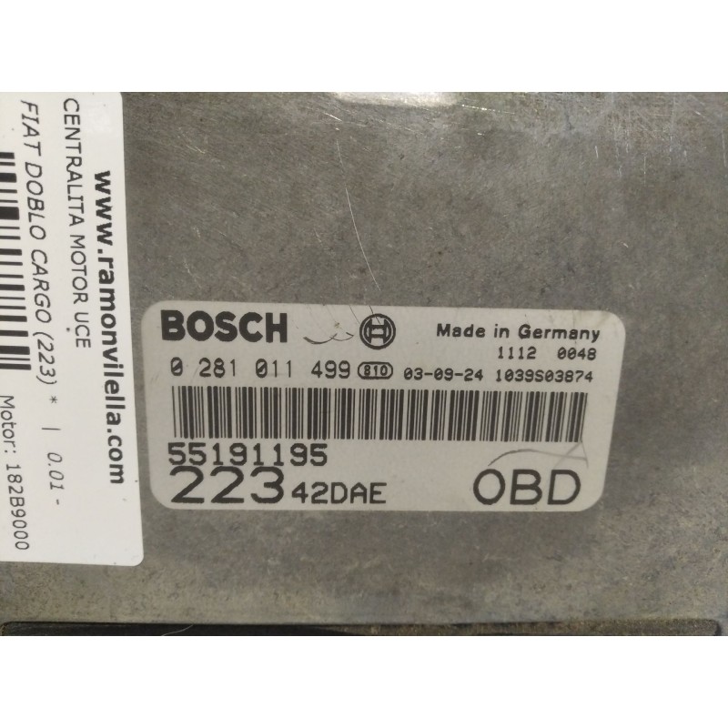 Recambio de centralita motor uce para fiat doblo cargo (223)  | 0.01 - ...  | 0.01 - ... referencia OEM IAM 0281011499 55191195 