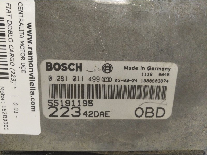 Recambio de centralita motor uce para fiat doblo cargo (223)  | 0.01 - ...  | 0.01 - ... referencia OEM IAM 0281011499 55191195 