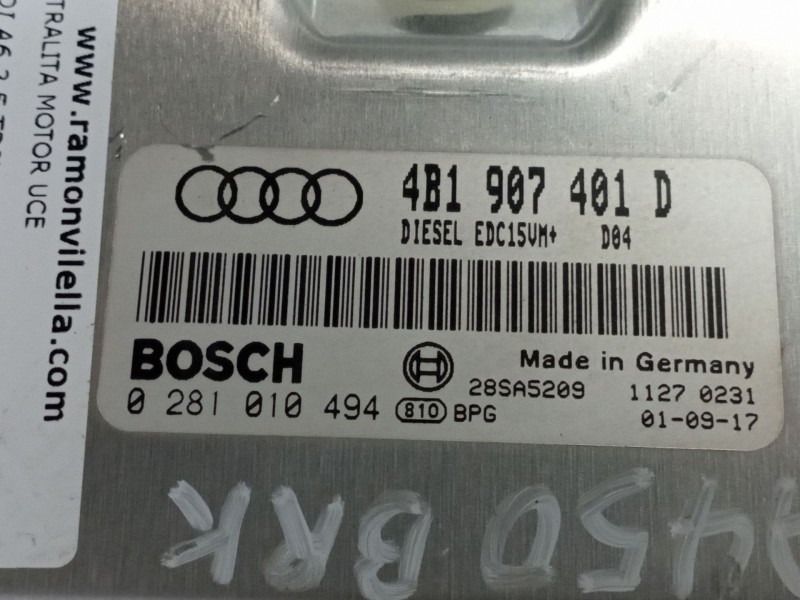 Recambio de centralita motor uce para audi a6 2.5 tdi referencia OEM IAM 0281010494 4B1907401D EDC15VM+