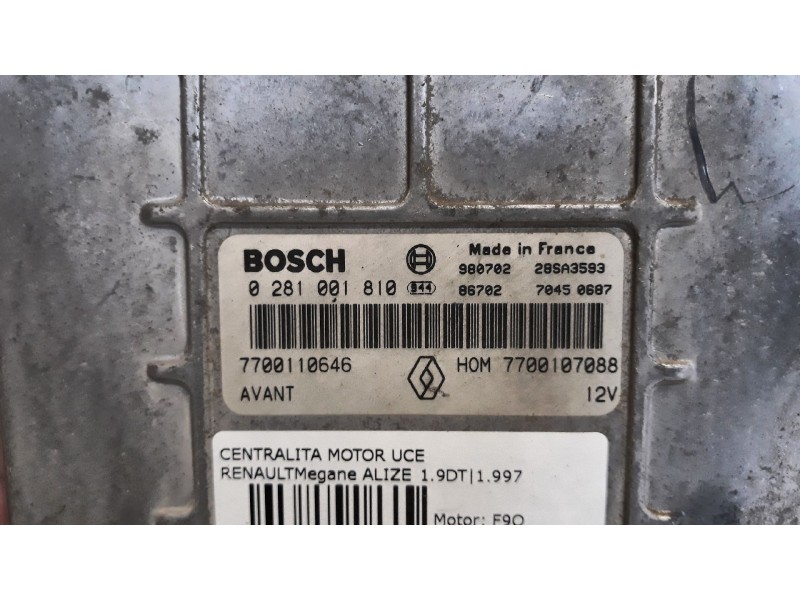 Recambio de centralita motor uce para renault megane alize 1.9dt referencia OEM IAM 0281001810 7700110646  Recambio de centralita motor uce para renault megane alize 1.9dt referencia OEM IAM 0281001810 7700110646