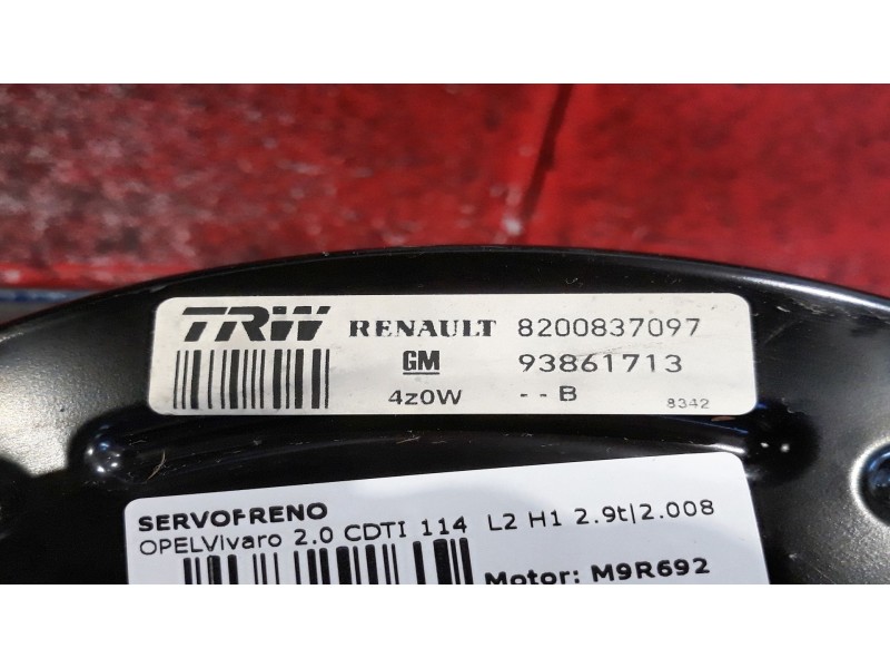 Recambio de servofreno para opel vivaro 2.0 cdti 114 l2 h1 2.9t referencia OEM IAM 8200837097 93861713 