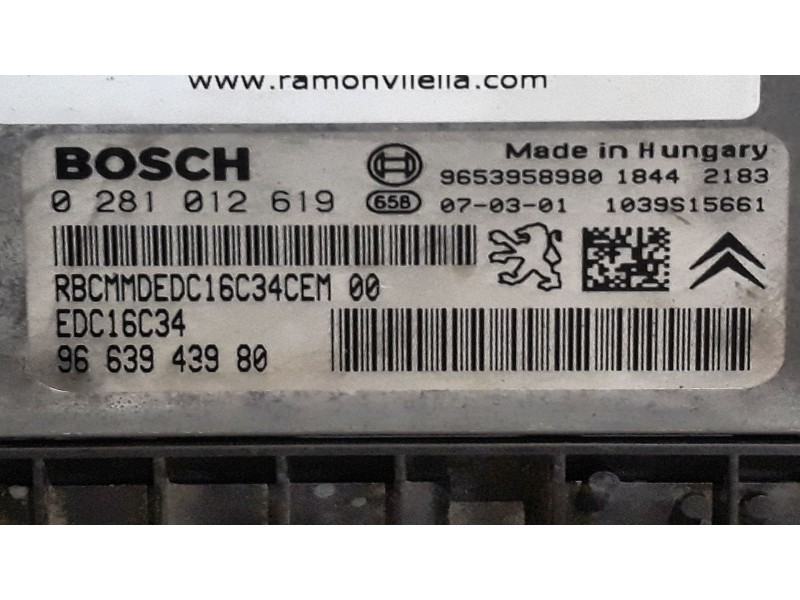 Recambio de centralita motor uce para citroen berlingo 1.6 hdi 110 sx multispace referencia OEM IAM 0281012619 9663943980 EDC16C